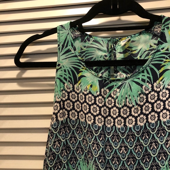 Old Navy Tropical Print Aqua Blue Tank Top - Picture 4 of 8